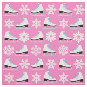 Tecido Figura skates cor-de-rosa e Natal dos flocos de
