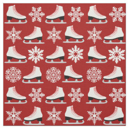 Tecido Figura skates vermelha e Natal dos flocos de neve