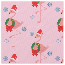Tecido Flamingo com papai noel chapéu e grinalda