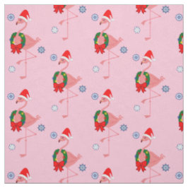 Tecido Flamingo com papai noel chapéu e grinalda