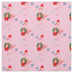 Tecido Flamingo com papai noel chapéu e grinalda