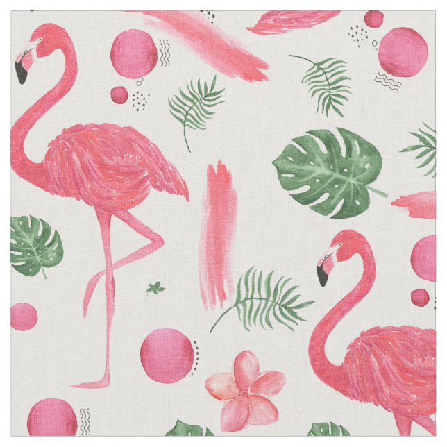 Tecido Flamingo elegante tropical da aguarela cor-de-rosa (Detalhe)