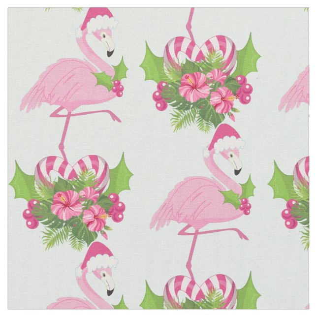 Tecido Flamingo rosa em Santa Hat com Buquê de Cané Adorm (Detalhe)