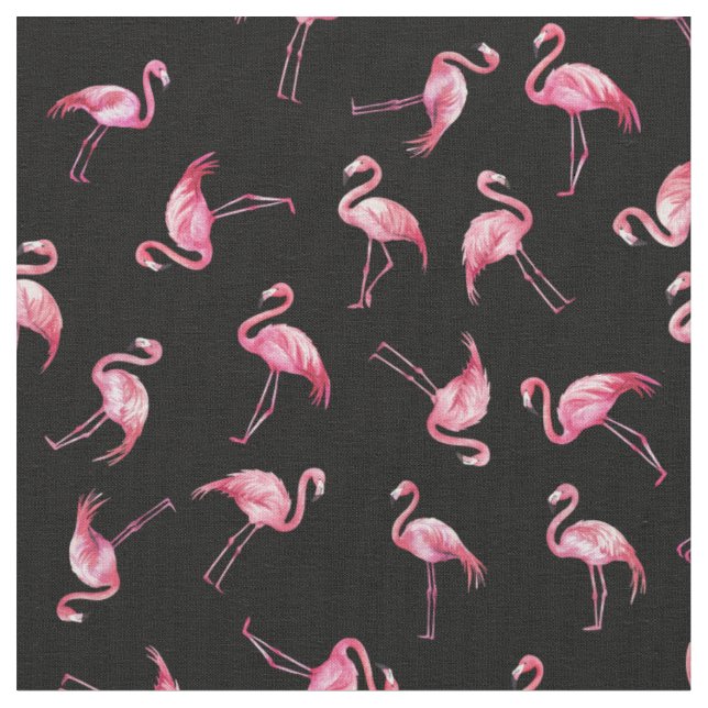 Tecido Flamingos de Aquarela Espalhados em Preto (Detalhe)