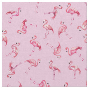 Tecido Flamingos de Aquarela Espalhados em Rosa Claro