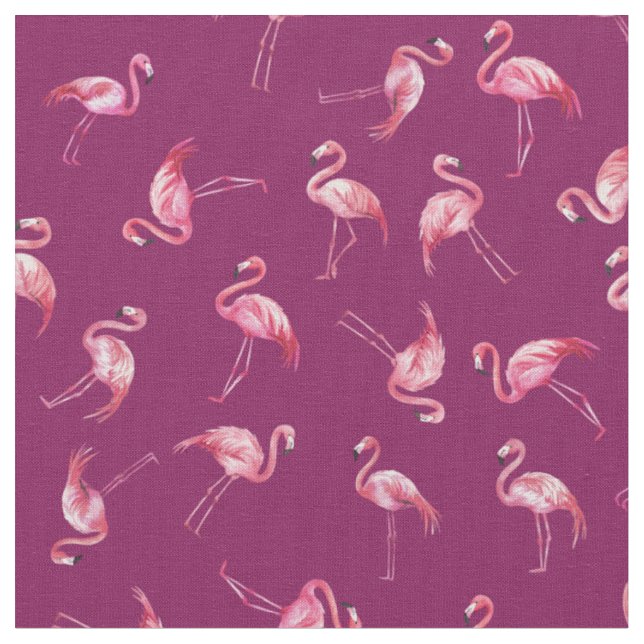 Tecido Flamingos de Aquarela Espalhados sobre Rosa Escuro (Detalhe)