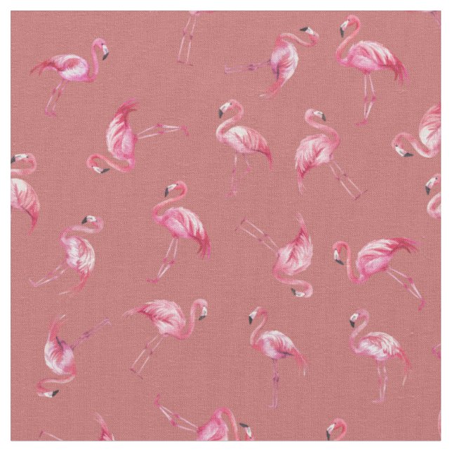Tecido Flamingos de Aquarela Espalhados sobre Vermelho De (Detalhe)