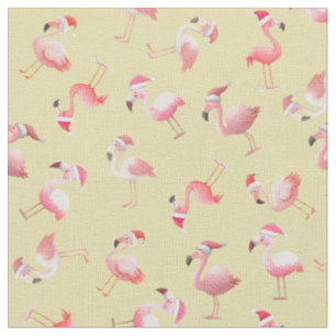 Tecido Flamingos de Natal Espalhados sobre Amarelo Claro