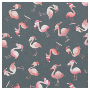 Tecido Flamingos de Natal Jogados no Azul-Cinza Escuro
