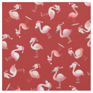Tecido 	Flamingos de Natal Jogados no Vermelho