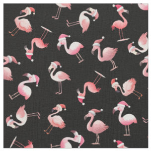 Tecido Flamingos de Natal Jogados sobre Preto