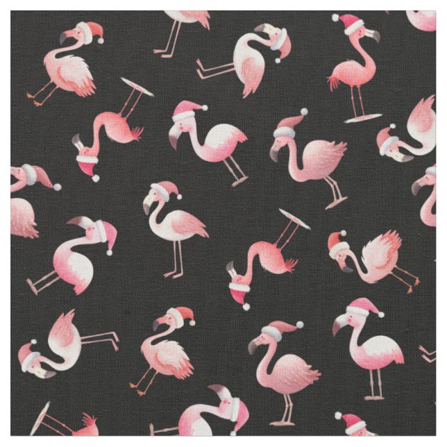 Tecido Flamingos de Natal Jogados sobre Preto (Detalhe)