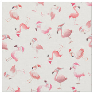 Tecido Flamingos de Natal Revirados em Branco