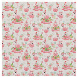 Tecido flamingos e flores tropicais