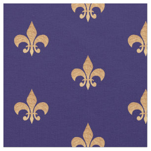 Tecido Fleur De Lis Blue Dourado. Padrão de colheita rea