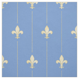 Tecido Fleur-de-Lis Dourado com Linhas Azuis (escala médi