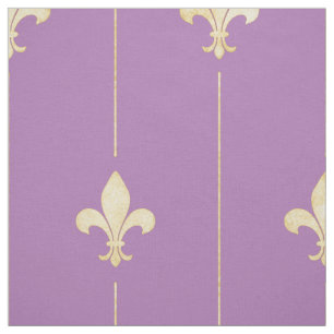Tecido Fleur-de-Lis Dourado com Linhas Lilac (grande esca