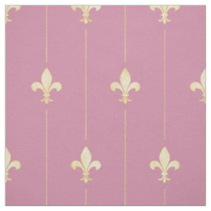 Tecido Fleur-de-Lis Dourado com rosa (escala média)