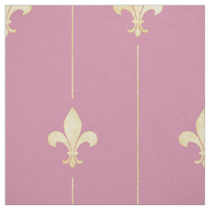 Tecido Fleur-de-Lis Dourado com rosa (grande escala)