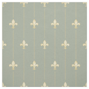Tecido Fleur-de-Lis Dourado com Sage de Linhas (pequena e