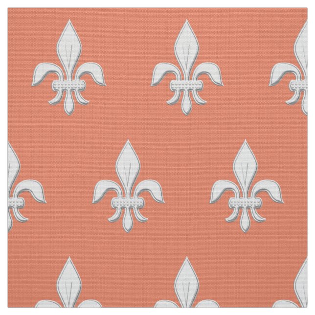 Tecido Fleur de Lis em Branco, Rosa Claro/Pêssego (Modelo)