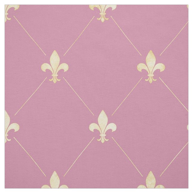 Tecido Fleur-de-Lis (grande escala) Dourado pálido, rosa (Modelo)