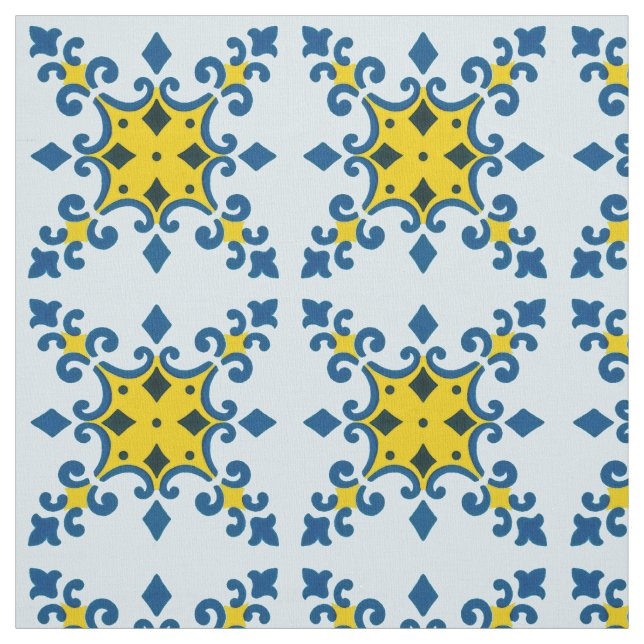 Tecido Fleur De Lis Português Azulejo Diamond Forma (Modelo)
