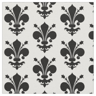 Tecido Fleur de lis preto e branco padrão medieval