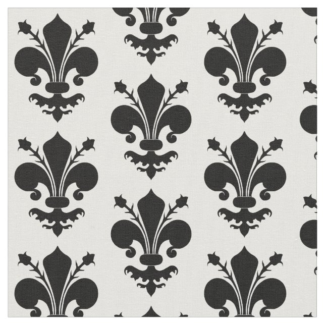 Tecido Fleur de lis preto e branco padrão medieval (Detalhe)