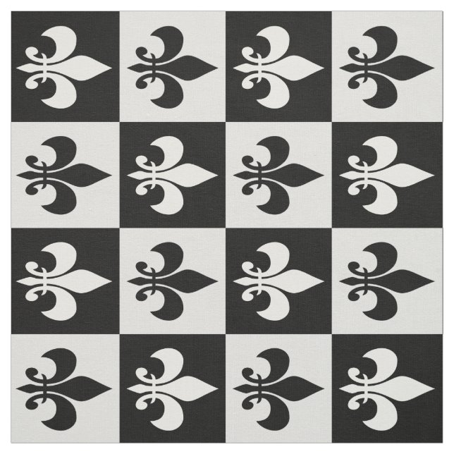 Tecido Fleur-de-lis, preto geométrico (Modelo)