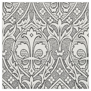 Tecido Fleur de Lys - Revival Gótico - preto e branco