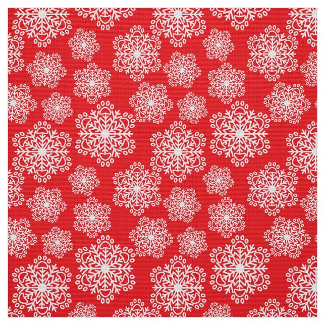 Tecido Floco de neve branco em vermelho com padrão de imp (Modelo)