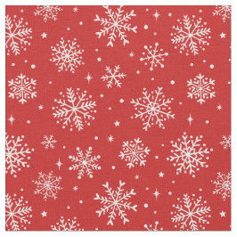 Tecido Flocos de neve brancos elegantes em fundo vermelho
