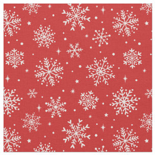 Tecido Flocos de neve brancos elegantes em fundo vermelho