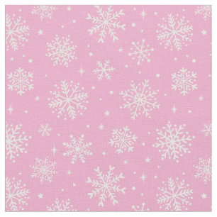Tecido Flocos de neve brancos elegantes sobre fundo rosa