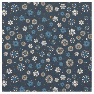 Tecido Flocos de neve escandinavos brancos, cor azul Boni