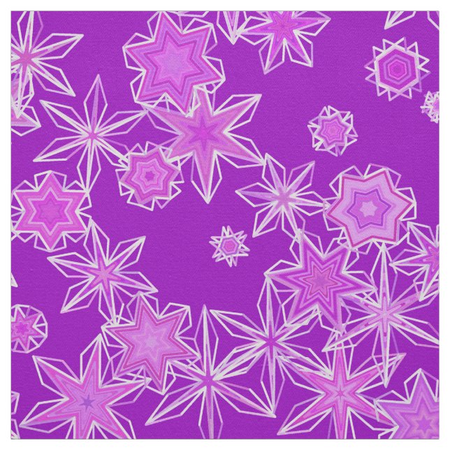 Tecido Flocos de neve geométricos modernos, Ametist Roxo (Modelo)