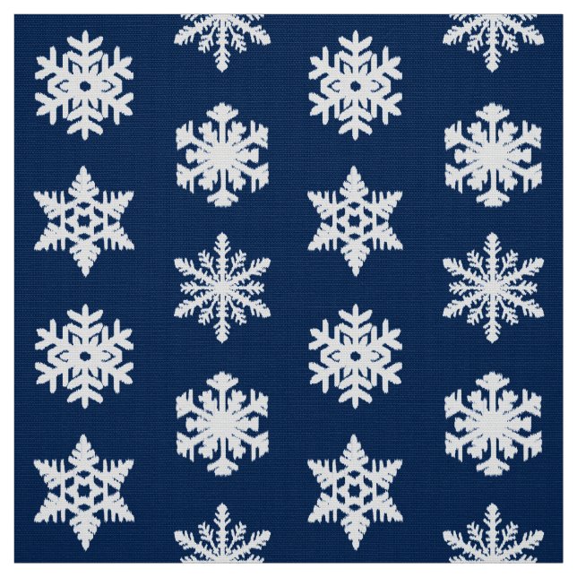 Tecido Flocos de neve Ikat - Azul Marinho branco e escuro (Modelo)