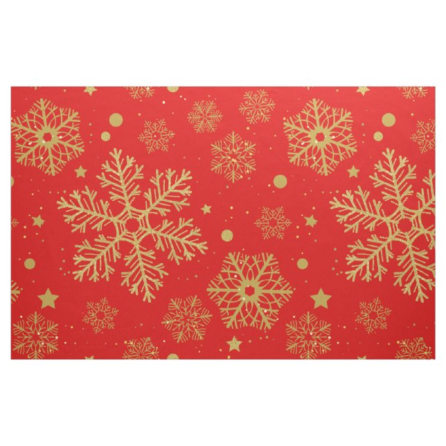 Tecido Flocos de neve ouro em vermelho (Fat Quarter)