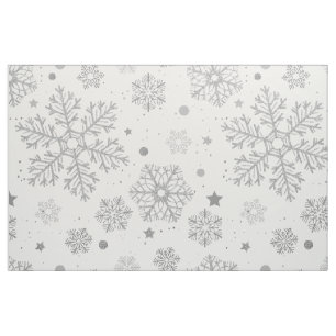 Tecido Flocos de neve prateados em branco