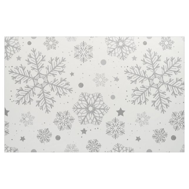 Tecido Flocos de neve prateados em branco (Fat Quarter)
