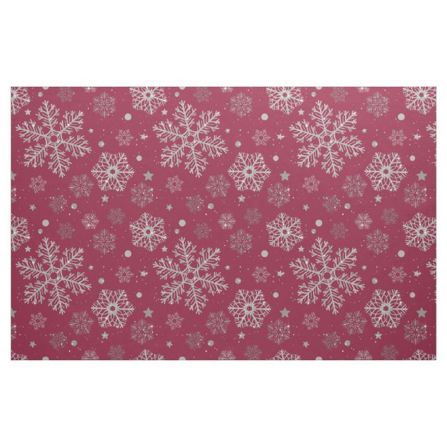 Tecido Flocos de neve prateados em vermelho escuro (Fat Quarter)