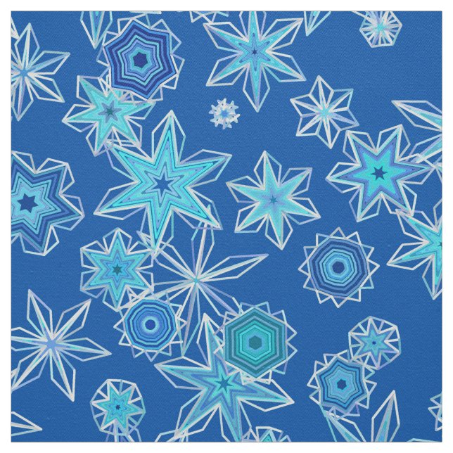 Tecido Flocos Geométricos Modernos de Neve, Azul Espirro (Modelo)
