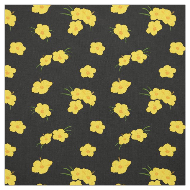Tecido Flor Amarelo-Negro Tropical de Hibisco (Modelo)