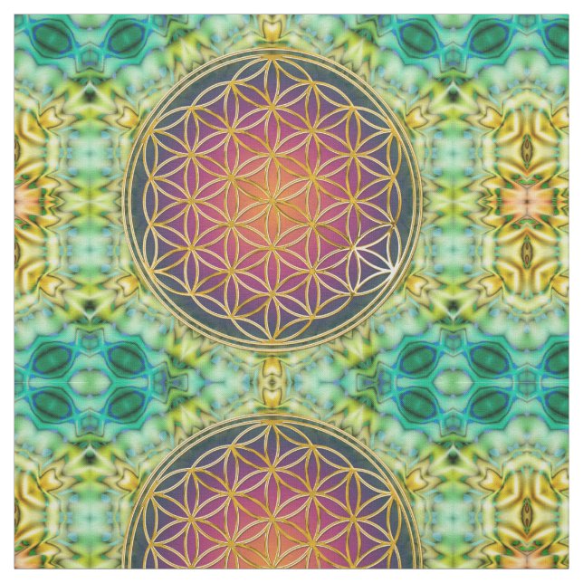 Tecido Flor da vida - ouro - fractal 2 (Modelo)