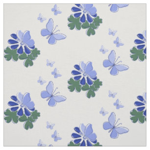 Tecido Flor de Borboleta Doodle Azul Verde