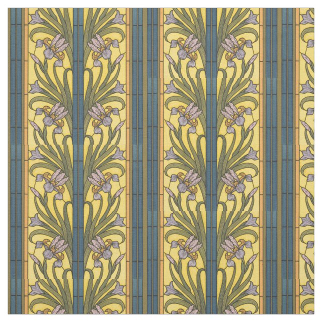 Tecido Flor de Íris Art Nouveau Vitral Azul Dourado (Modelo)