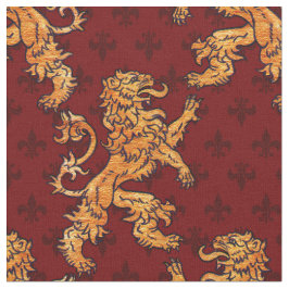 Tecido Flor de lis Dourado medieval do vermelho do leão