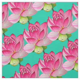 Tecido Flor de lótus rosa com cor de água turquesa