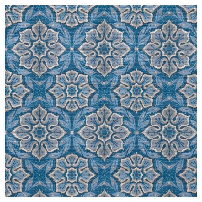 Tecido Flor de neve, padrão floral, floco de neve azul e  (Modelo)
